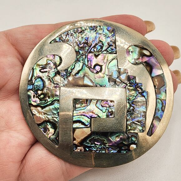 Vintage Mexican Alpaca Brooch Abalone Inlay Hecho en Mexico 1950s Eagle Design - Picture 4 of 6